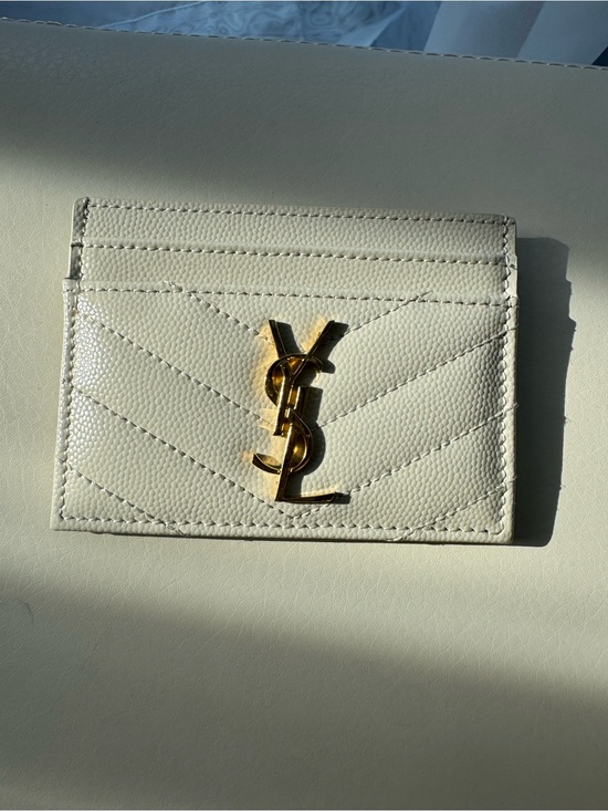Saint Laurent Handbags - Saint Laurent Cream Leather Card Case with Gold YSL Emblem
